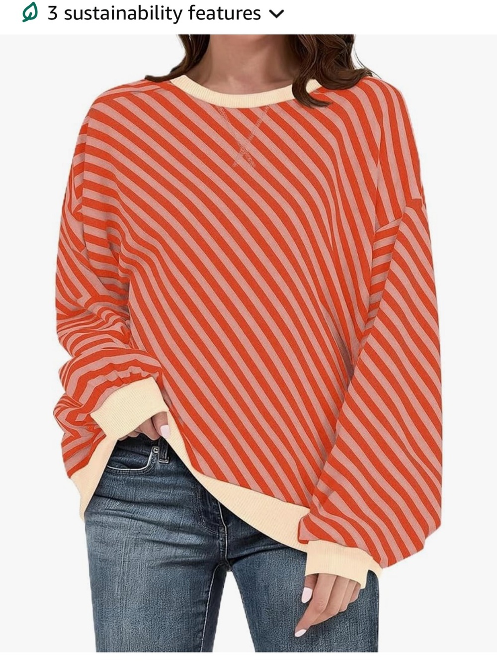 NWT  UEU size large Striped Orange and Cream Crewneck top